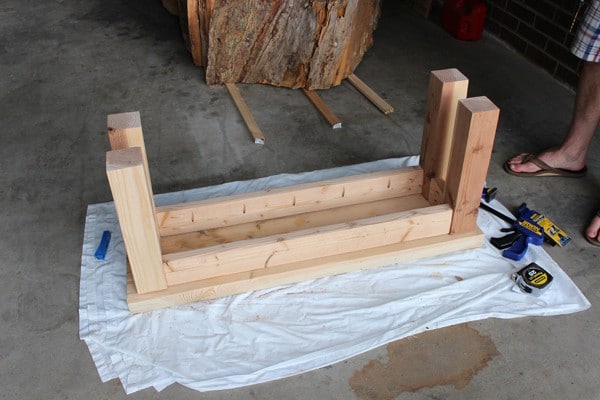 Build wood bench upside down