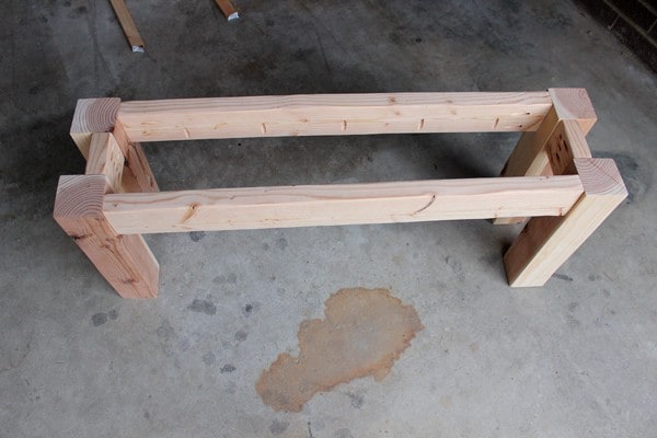frame of a wooden bench for table