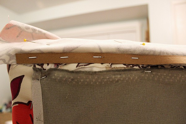 DIY Upholstery Chair cardboard strip for top of fabric