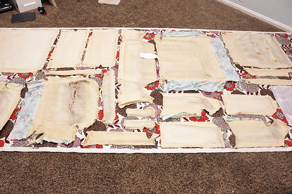 DIY Upholstery Chair layout of old fabric on new fabric