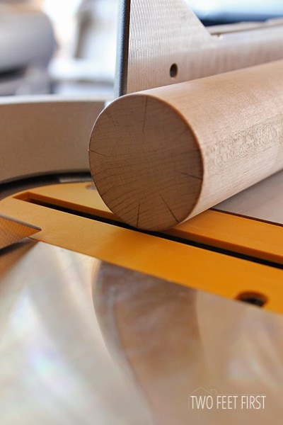 wooden dowel on miter saw table