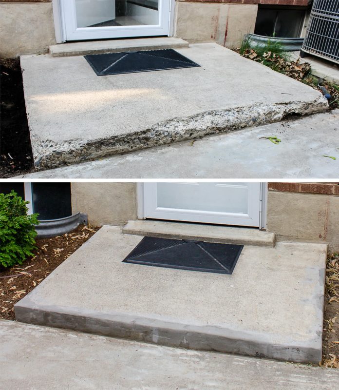 before and after of fixed chipped concrete stpes