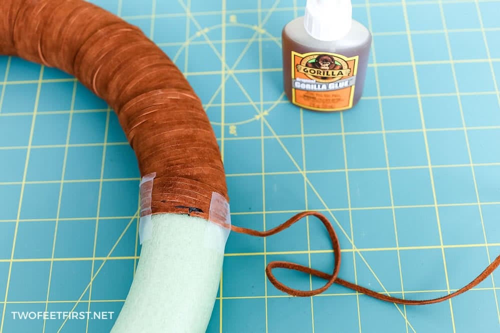 glue leather lace to wreath