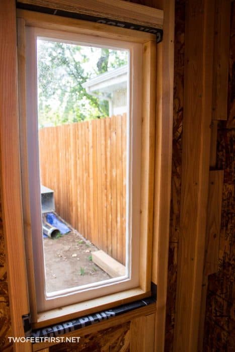 install old wooden windows into shed