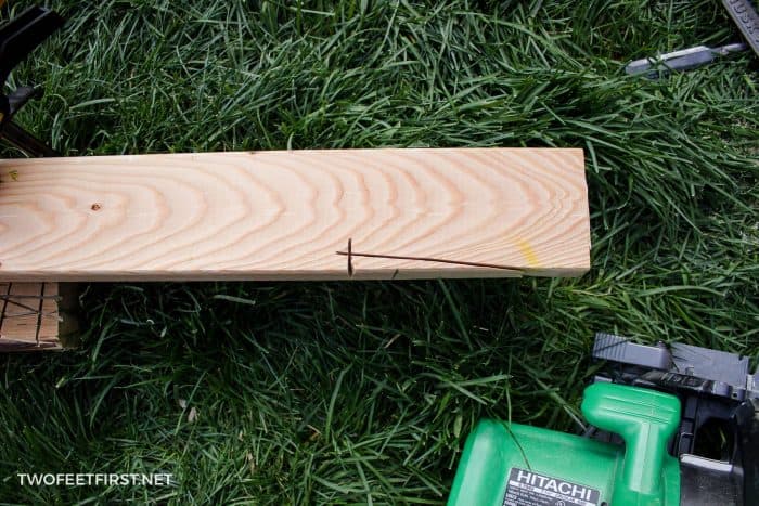 cut wood at angle for lean to roof