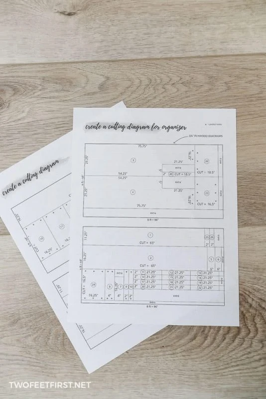 paper of cutting diagram for closet organizer