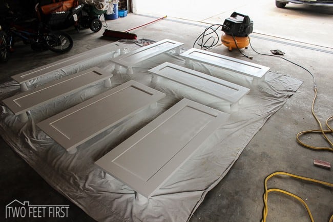 Tips on Painting Kitchen Cabinets with a Paint Sprayer - TwoFeetFirst